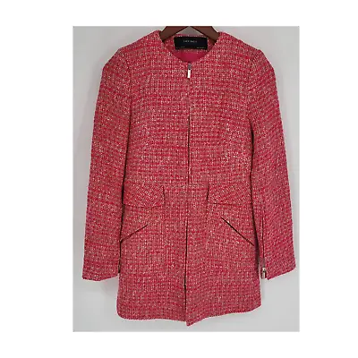 Zara Basic Pink Tweed Zip Front Long Coat Jacket NWT New Women's S • $59.90