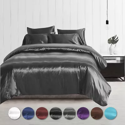 $43 • Buy 1000TC Silk Satin Single/KS/Double/Queen/King/SK Size Bed Quilt/Duvet Cover Set
