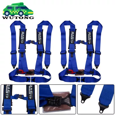 Pair Of Blue 3  4 Point Quick Release Racing Harness Seat Belt W/ Shoulder Pad • $119.99