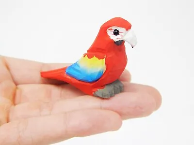 Scarlet Macaw Bird Sculpture Miniature Wood Art Garden Statue Decor Red Parrot • $9.99
