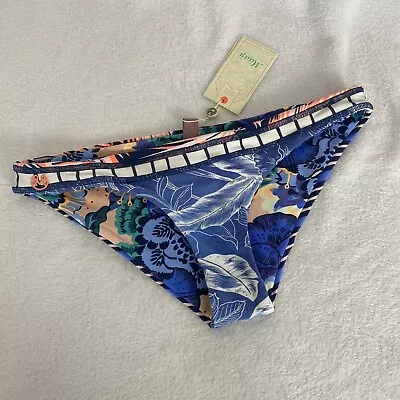 Maaji Women's Bikini Bottom Size Large Reversible Blue Peach Floral NWT • $17.99