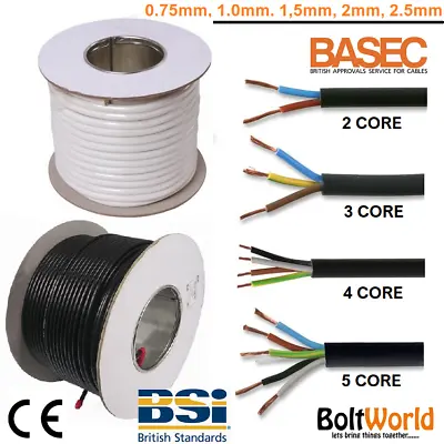 2 3 4 5 CORE ELECTRICAL FLEX ROUND CABLE WIRE 0.75mm 1mm 1.5mm 2.5mm BLACK WHITE • £179.80