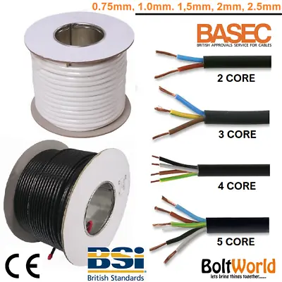 2 CORE ELECTRICAL FLEX ROUND CABLE WIRE 0.75mm 1mm 1.5mm 2.5mm BLACK WHITE 3182Y • £179.80