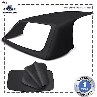 Black Convertible Soft Top With Clear Plastic Window For BMW 318i 325i E30 E36 • $215.99