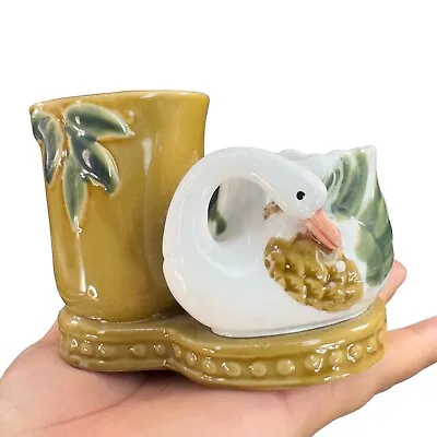 Majolica Style Pottery Ceramic Bud Vase Whimsical Duck Goose Two Way Vase VTG • $19