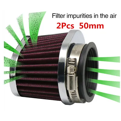 2x 50mm High Flow Air Cleaner Filter Washable Motorcycle Replacement Parts • £16.89
