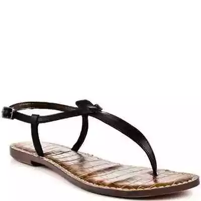 Sam Edelman Gigi Leather T-Strap Flat Sandal Thong Ankle Strap Black 11.5 • $41.30