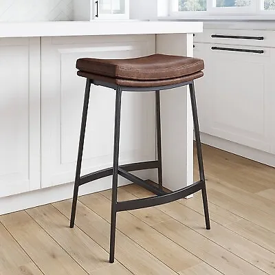 Upholstered Counter Height Metal Barstool Vintage Brown/Matte Black - Nathan • $62.99