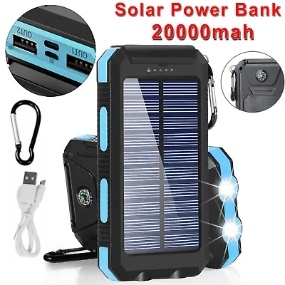 Portable Solar Power Bank External Battery Waterproof Dual USB Mobile Charger AU • $30.99