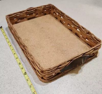 Vintage Wood & Wicker Serving Tray Holder / Leather Handles / Holds Pyrex #233 • $19.99