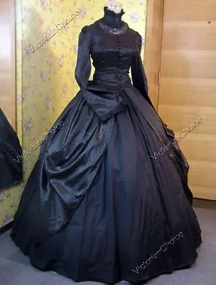 Victorian Gothic Black Regal Queen Brocade Dress Steampunk Cosplay Clothing  156 • $225