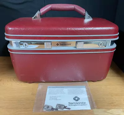 VTG Samsonite Profile II Train Case Burgundy Leatherette Mirror Tray & 2 Keys • £36.10