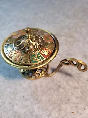 Oppenheim Brass Enamel Trinket Saccharin Spice Box Vintage 1950's Zodiac Israel • $49.97