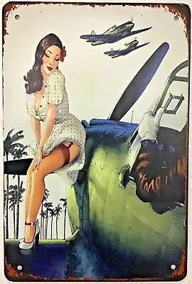 TIN SIGN 8x12 Airplane Sexy Girl Pilot War Fighter Veteran Air Force Plane A38 • $9.99