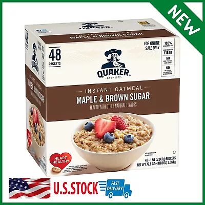 Quaker Oats Instant Oatmeal Maple Brown Sugar Breakfast Cereal Food 48 Packets • $16.48