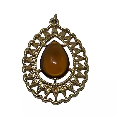 Vintage Sarah Coventry Pendant Orange Acrylic Stone Gold Tone • $9.99