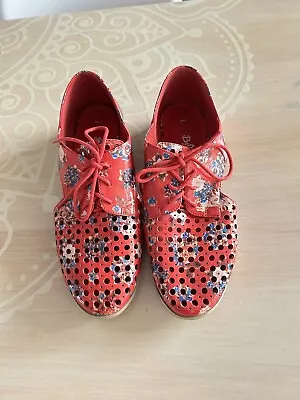 I Love Billy Red Floral Perforated Lace Up Shoes. Size 38 • $25