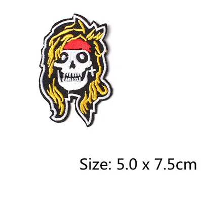 £1.79 • Buy 80's Rock Star Skull Iron On Patch- Music Skeleton Retro Embroidered Badge HD391