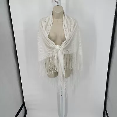 Vintage White Peacock Design Shawl Wrap • $17.99