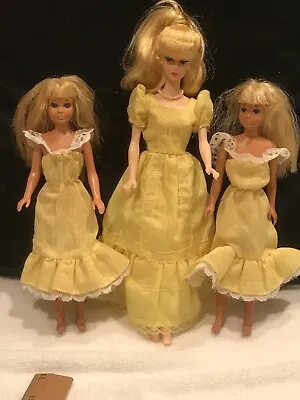 Barbie Magic Curl Yellow Dress 3856 Maxi Lace 1981 & 2 TLC Skipper No Doll Flaws • $7.99