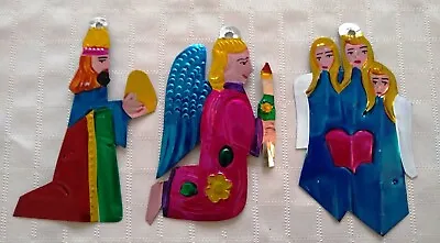 Mexican Ornaments Lot Of (3) Xmas Singers Angel King Punched Tin - Brand New • $15