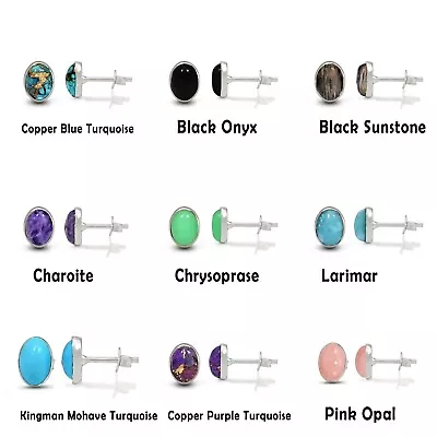 $14.99 • Buy Larimar Labradorite Amethyst Sunstone Charoite 925 Sterling Silver Stud Earrings