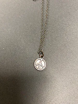 Hippy Vintage  Tiny PEACE SIGN PENDANT On Black Cord  Necklace - BL • $8