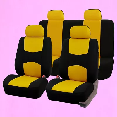 Auto Full Set Yellow Car Seat Cover Polyester Fabric Front Rear Seat Mat • $47.23