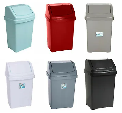 Plastic Bins Swing Rubbish Bin 8 15 25 50 Litre Dust Bin Office / Kitchen / Home • £12.90