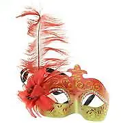 Masquerade Mask D3 Red Venetian Costume Fancy Dress Halloween Feather Party New • £3.99