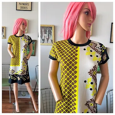 Vtg 70s Trevira 2000 The Goldworms NWT NOS Saks Neon Psychedelic Shift Dress M L • $49