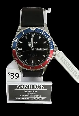 Armitron Men's Stainless Steel Watch Black Leather Strap 20/5483BKS FREE SHIP • $29.96