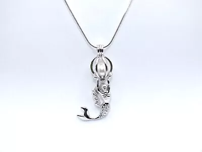 Mermaid Pendant Pearl Necklace Sterling Silver Charm Holds Gem Bead Jewelry AOS • $30