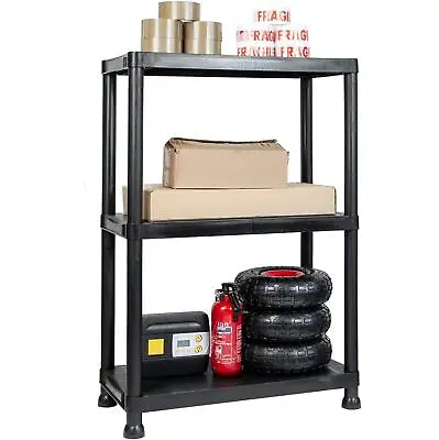 Black 3 Tier Plastic Shelving Unit Storage Racking Shelves Garage Warehouse Shed • £17.99