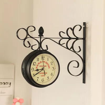 Double Sided Wall Clock Outdoor Garden Kensington Station Outside Bracket Round • £13.94