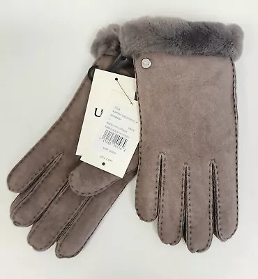 UGG Australia Women's Suede & Sheepskin Gloves With Fur Foil Stormy Grey Size L • £57