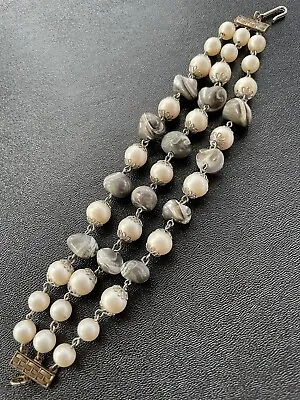 Vintage Bracelet 8.5” Grey Cultured Pearls With Faux Lucite Pearls • $4.99