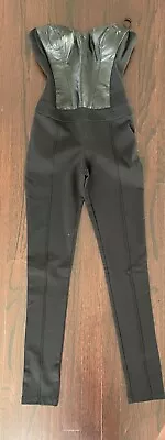 BEBE Black Jumpsuit Sexy Leather Bustier Stretch Leg Catsuit Women's Sz XXS • $79.99