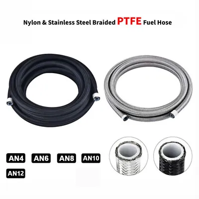 Fuel Hose Oil Gas Line 4AN 6AN 8AN 10AN 12AN Nylon/Stainless Steel PTFE Braided • $12.21