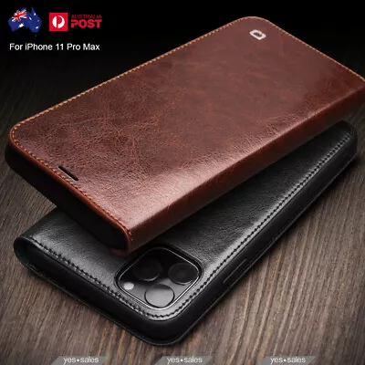 For IPhone 15 14 Pro Max 13 Case QIALINO Real Cow Flip Leather Wallet Card Cover • $52.99