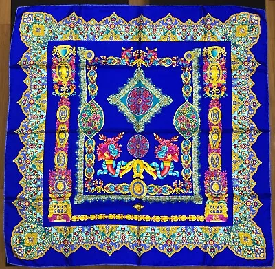 Atelier Versace Silk Scarf Blue Multi Color 87cm Italy • $99.97