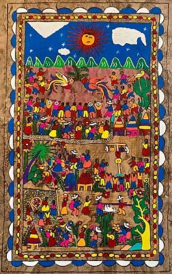 $29.99 • Buy 15 1/2 X 23  Mexican Tradition Folk Art Amate Bark Hanging Wed Painting Aztec