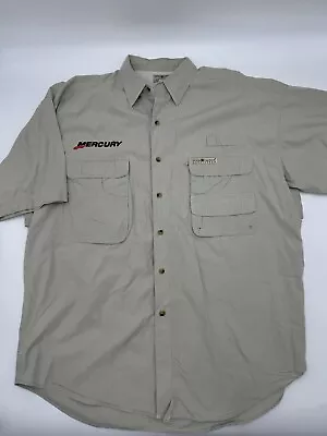 Hook & Tackle Men's Fishing Shirt Short Sleeve Khaki Vented Mercury Embroidered • $16.99