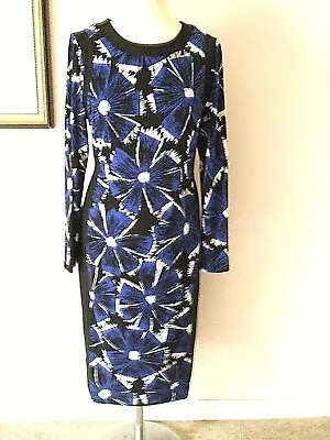 GREAT MAGGY LONDON BLACK/BLUE STRETCHY LONG PENCIL DRESS - Size 14 • £13.50