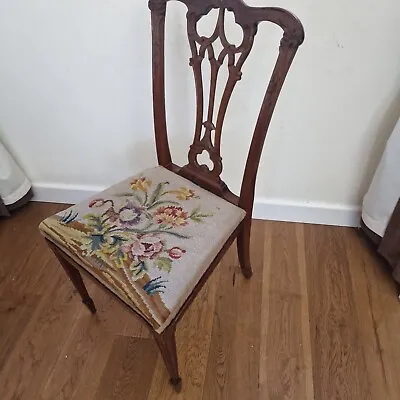 Georgian Hand Carved Oak Chair Dining Hall Bedroom Lounge Seat Wooden Grain • £99