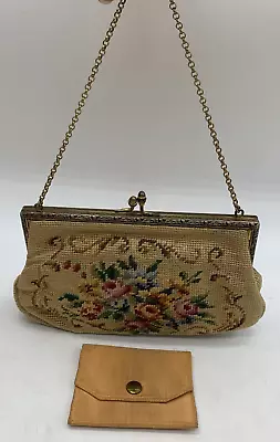 VTG Needlepoint Purse Handbag Floral & Change Pouch Christine Custom Bag Detroit • $39.99