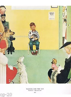 Norman Rockwell Veterinarian Print  WAITING AT THE VET  Animals Dogs Cats Pets • $7.98