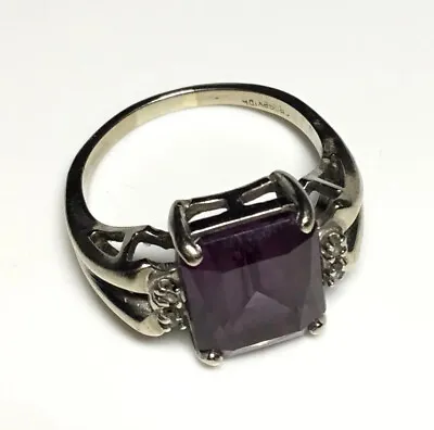Vintage Crosby 10k White Gold Amethyst And Diamond Ring Size 8.5 6g • $249.99