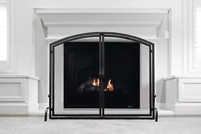 Single Panel Fireplace Screen Gate Hinged Magnetic Doors Mesh Fire Spark Guard • $164.99