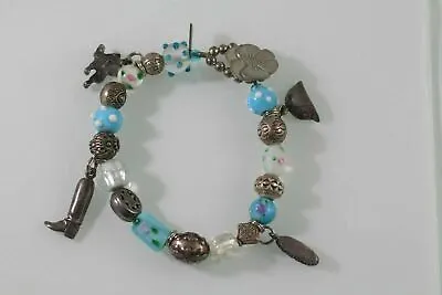Vintage  BEADazzled Pewter Italy Murano Glass Sterling Charms Bracelet Horses • $14.99